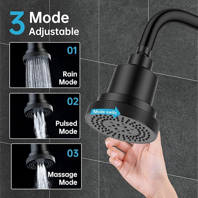 NSF Certified Filtered Shower Head with KDF-55, High Pressure 3 Spray Modes Showerhead Water Softener for Hard Water, Remove Chlorine & Impurities for Softer Skin and Hair, Matte Black