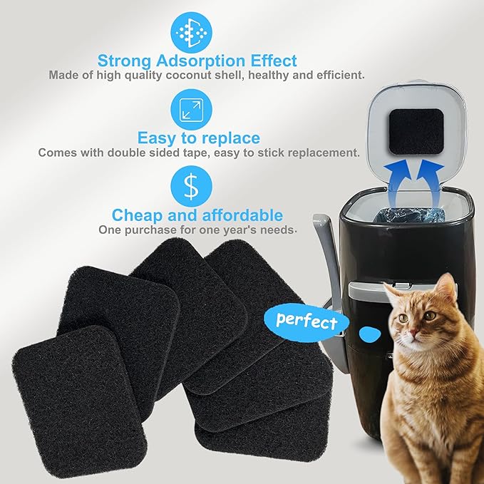 PurifyLogix 6 Pack Charcoal Filters Replacement for Litter Genie Standard Pail, Activated Charcoal Filters Compatible with Litter Genie Cat Litter Box Waste Disposal System for Odor Control (6)