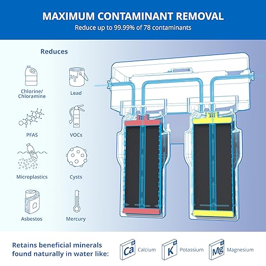 Aquasana Under Sink Water Filter | 2-Stage Filtration | Reduces up to 99.99% of PFAS, Lead, Chlorine, Cysts, & More | Under Counter Drinking Water Filter | Brushed Nickel Faucet | AQ-6200-BN