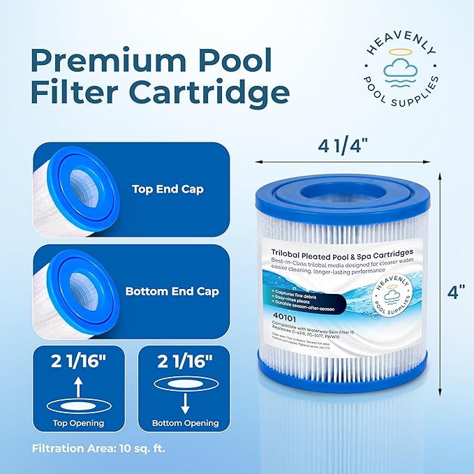 Pool, Spa, & Hot Tub Filter Cartridge, Trilobal Media — Replaces Unicel C-4310, Filbur FC-3077, Pleatco PWW10, Darlly 40101, XLS-435, Aladdin 11003 & More, Compatible with Waterway Skim Filter 10