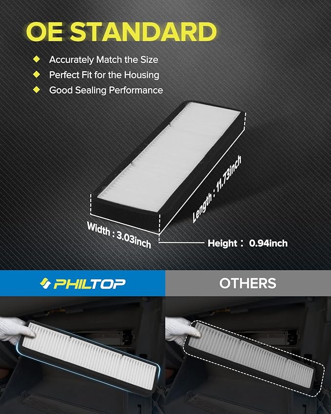 PHILTOP HEPA Cabin Air Filter w/Activated Carbon, Compatible with Model3 Tesla 3 2018-2020, Carbon Filter Up Dust Pollen Odor