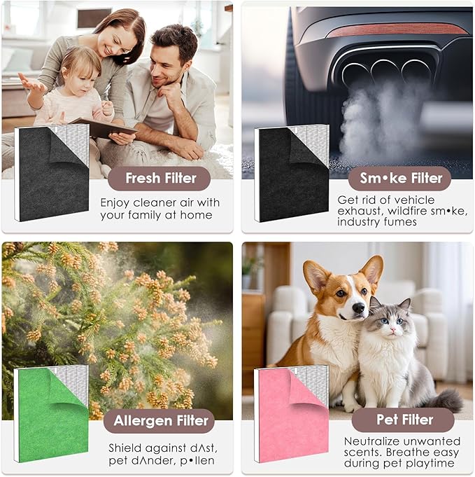 Activated Carbon Pre-filters Compatible with Coway Airmega AP-1512HH & 200M Air Purifier, Remove Odor, VOCs Eliminator, Fresh Air, Include 12 Self-Stick Strips, Fresh 6-Pack
