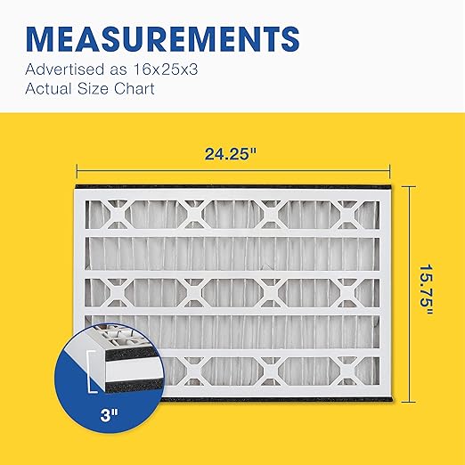 Aerostar 16x25x3 MERV 13 - 3 Count - Pleated HVAC, Furnace & Air Conditioner Filters - Removes Bacteria, Dust, Cold & Flu Germs, Lint, Mold, Pet Dander, Allergy-Causing Pollen, Smog, Smoke & Viruses