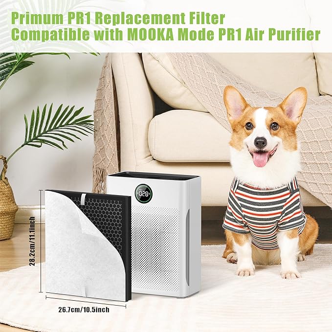 PR1 Replacement Filter Compatible wtih Mooka PR1 Air Purifier, 2 Pack H13 True HEPA Filter and 4 Washable Pre Filters for Pet Hair Dander(Pet Care)