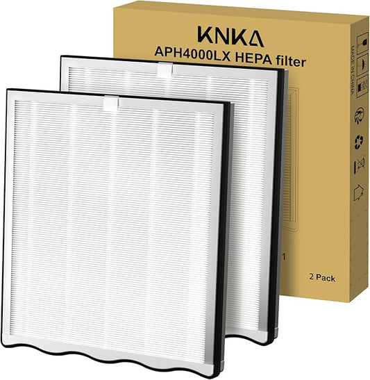 KNKA Genuine Air Purifier Replacement Filter for APH4000, 2-Pack HEPA & Activated Carbon Filters, Captures Allergens, Odors, Dust & Pollen, Standard Filter – White