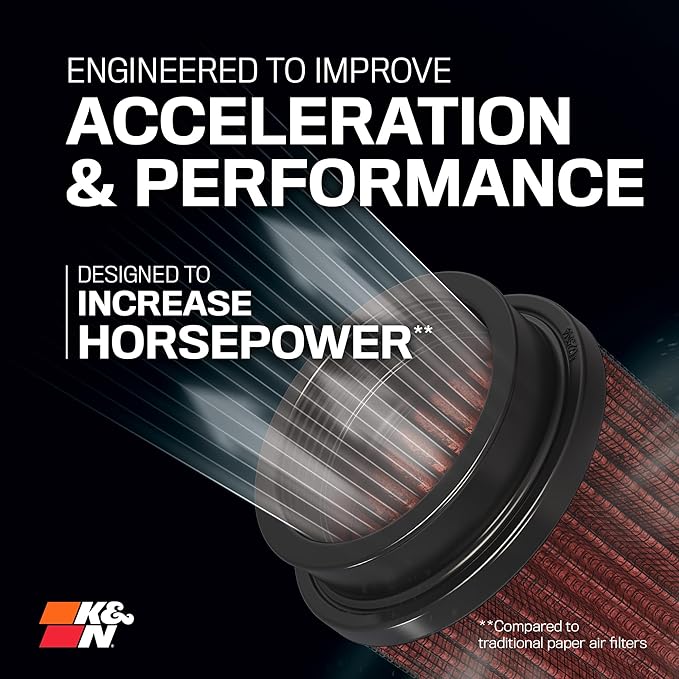 K&N High-Flow Original Lifetime Universal Clamp-On Air Filter: High Performance, Premium, Washable: Flange Diameter: 5 In, Filter Height: 7 In, Flange Length: 1 In, Shape: Round Tapered, RU-2800