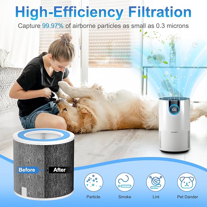 2 Pack HP102 Replacement Filter Compatible with Shark Air Purifier HP100 HP105 HP152 and 3-in-1 Models HC450 HC451 HC452 HC455, Part No. HE1FKPET, HE1FKBAS
