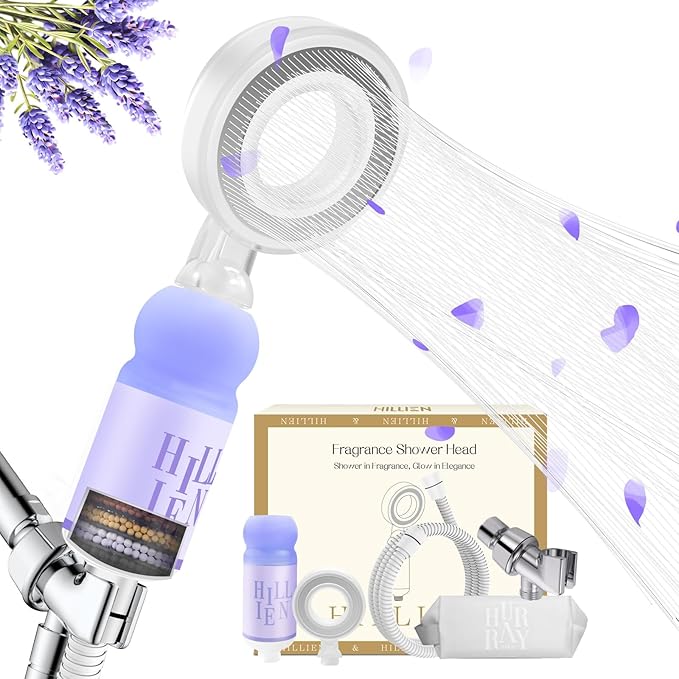 Vitamin C & Aromatherapy Skincare Spa Shower Head with Handheld, Filtered Showerhead for Hard Water - Removes Chlorine & Heavy Metals, Softer Skin & Hair Care (Lavender Scent)