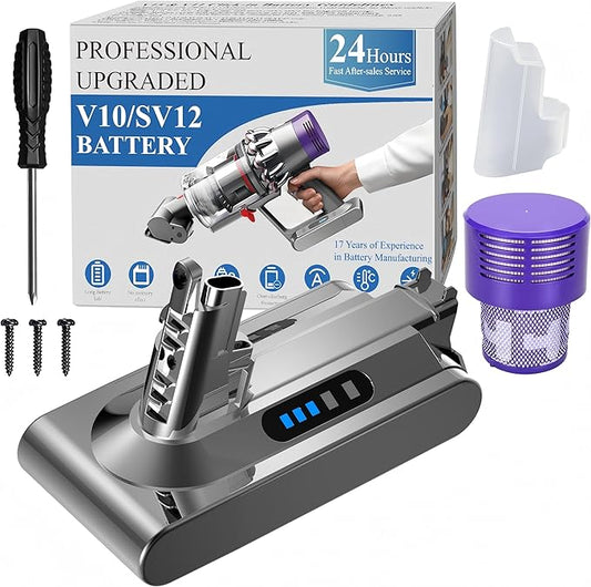 Upgraded 8500mAh Replacement for Dyson V10 Battery Replacement SV12 SV27, Compatible with Dyson V10 Cyclone Animal Absolute Fluffy Allergy Motorhead Series Cordless Vacuum 242151 206340