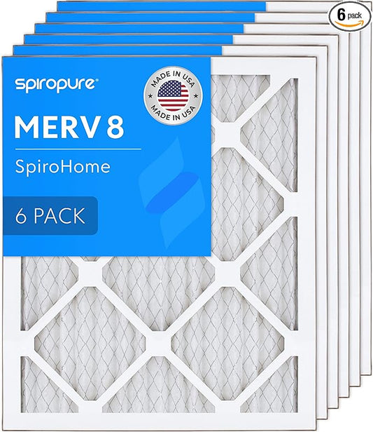 SpiroPure 9x11x1 MERV 8 Pleated Filter Air Filters - Made in USA (6 Pack)