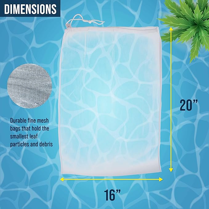 U.S. Pool Supply Fine Mesh Filter Bags for Leaf Vacuum Pool Cleaners, 2 Pack - Large 16" x 20" Replacement Net Bags, Locking Cord, Holds Leaves, Debris - Universal Fit, Leaf Terminator, Eater, Gulper