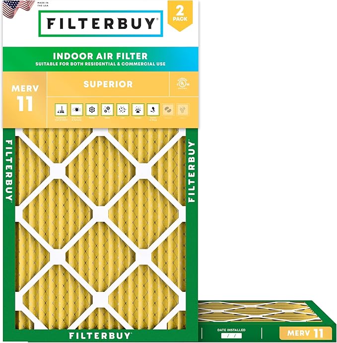 Filterbuy 20x32x1 Air Filter MERV 11 Superior Pet & Allergy Defense (2-Pack), Electrostatic Pleated HVAC AC Furnace Filters Replacement, Made in USA (Actual Size: 20.00 x 32.00 x 0.75)