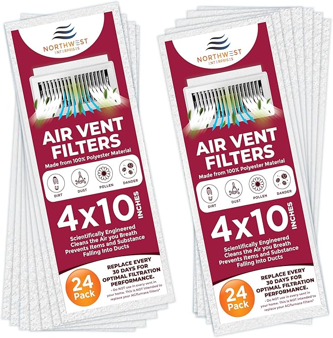 NORTHWEST ENTERPRISES Vent Filters, 48 Floor Vent Register Filters - 4"x10", 90 Day Filtration