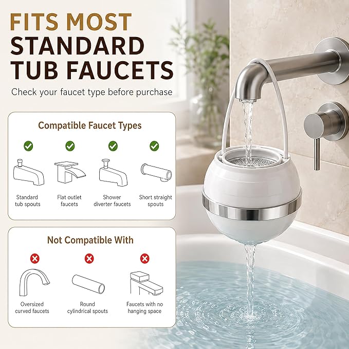 Bath Filter for Tub - 10 Stages Bath Filter- Removes Hundreds of Contaminants, BPA Free, Purify Your Bathwater for Healthier Skin and Hair, White