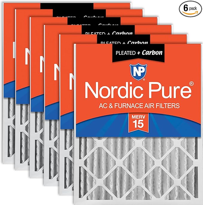 Nordic Pure 20x24x4 (Actual Size: 19 3/8 x 23 3/8 x 3 5/8) Pleated Air Filters MERV 15 Plus Carbon 6 Pack