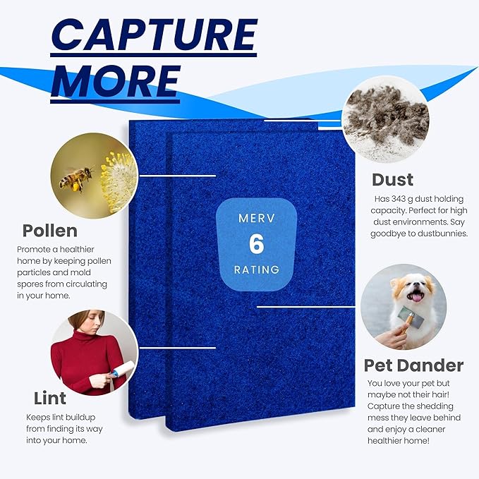 20x25x1 Reusable Air Filters - Made in USA - MERV 6 Washable AC HVAC Furnace Fan Coil Filter Media - Cut to Fit - Synthetic Alternative to Hog’s Hair Filter - 2 Pack
