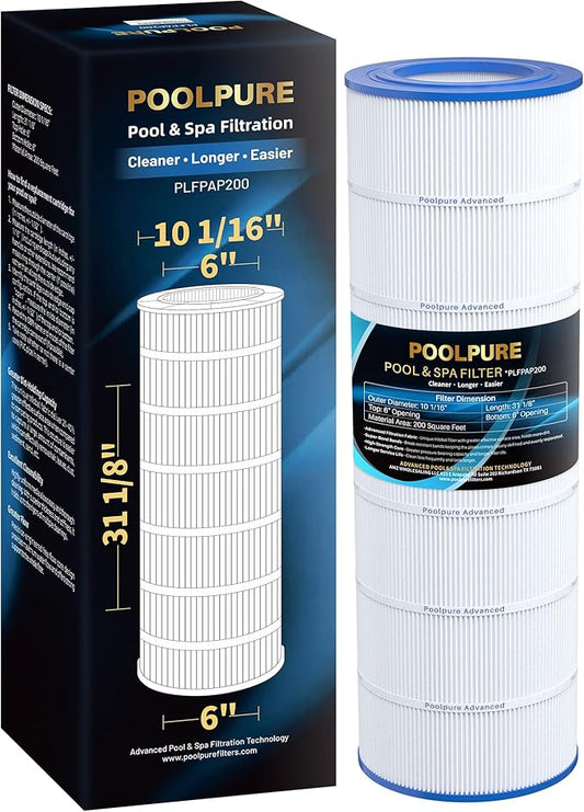 POOLPURE PAP200 Pool Filter Replaces Pentair Clean and Clear 200, CC200, Unicel C-9419, Ultral-C5, PP-C5, Filbur FC-0688, R173217, 59054400, Aladdin 29902, Baleen AK-8005, 200 sq.ft Cartridge, 1 Pack