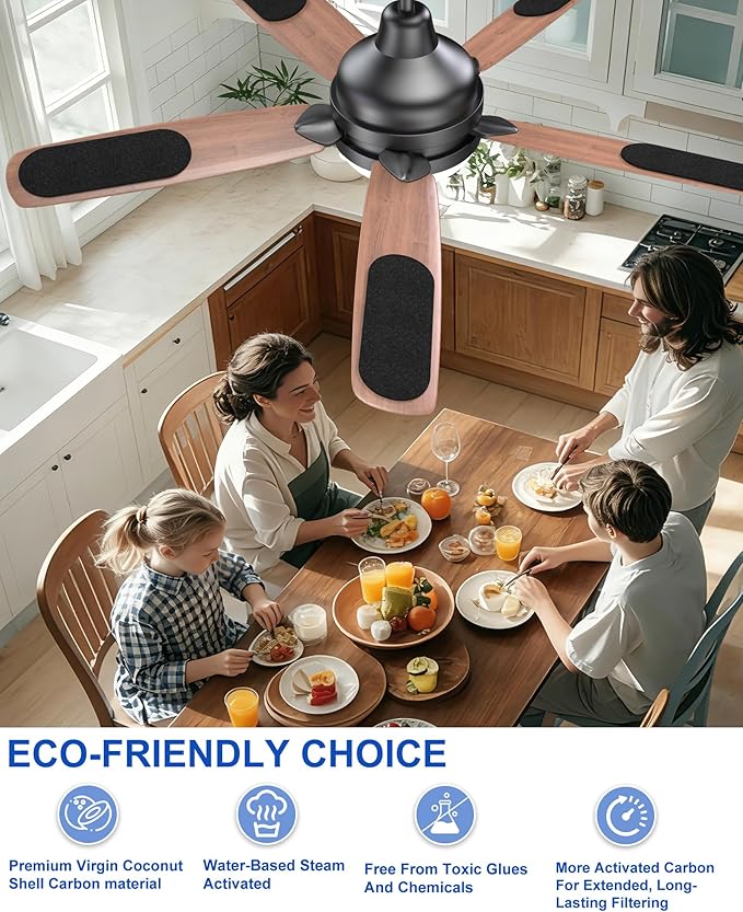 Universal Ceiling Fan Filters for Blades, Activated Carbon Fan Air Purifier Pads, Washable Reusable Dust Allergen Pet Dander Smoke Odor Eliminator, Easy Install (8 Pack)