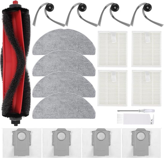 VIEWALL Q7M5 Replacement Accessories Kit for Roborock Q7 M5/M5+, Q7 L5/L5+ Plus Robot Vacuum, 1 Main Brushes, 4 HEPA Filters, 4 Side Brushes, 4 Mop Pads, 4 Dust Bags, 1 Cleaning Tool, 1 Screwdriver