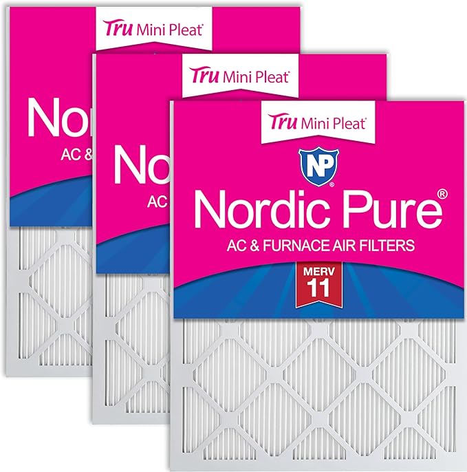 Nordic Pure 20x20x1 (Actual Size: 19 1/2 x 19 1/2 x 3/4) Tru Mini Pleat MERV 11 AC Furnace Air Filters – 2.5X More Media for Extended Durability & Superior Filtration - 3 Pack