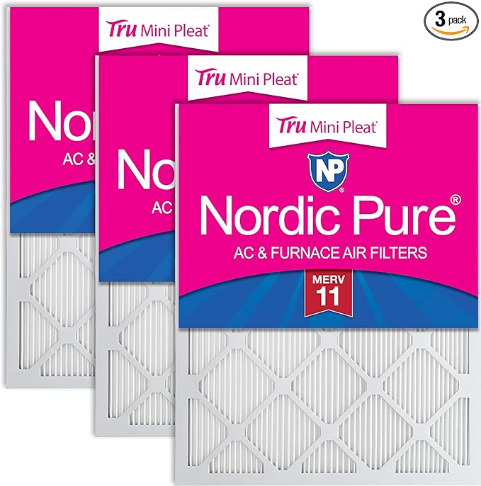 Nordic Pure 20x24x1 (Actual Size: 19 1/2 x 23 7/16 x 3/4) Tru Mini Pleat MERV 11 AC Furnace Air Filters – 2.5X More Media for Extended Durability & Superior Filtration - 3 Pack
