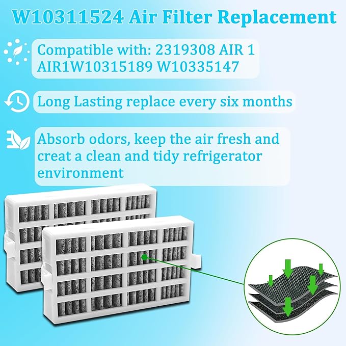 W10346771A Produce Preserver Filter and W10311524 Air Filter Replacement for Whirlpool/KitchenAid Refrigerators – Keep Food Fresher Longer & Eliminate Odors, Essential Combo Pack (6)