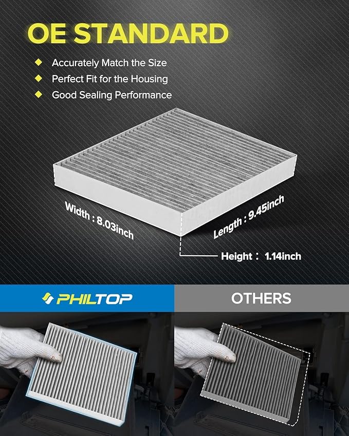 PHILTOP HEPA Cabin Air Filter w/Activated Carbon, Compatible with CF11966 Select Chevrolet & GMC & Cadillac & Buick Models, Silverado 1500, Equinox, Malibu, Colorado, Traverse, Cruze, Sierra, Envision