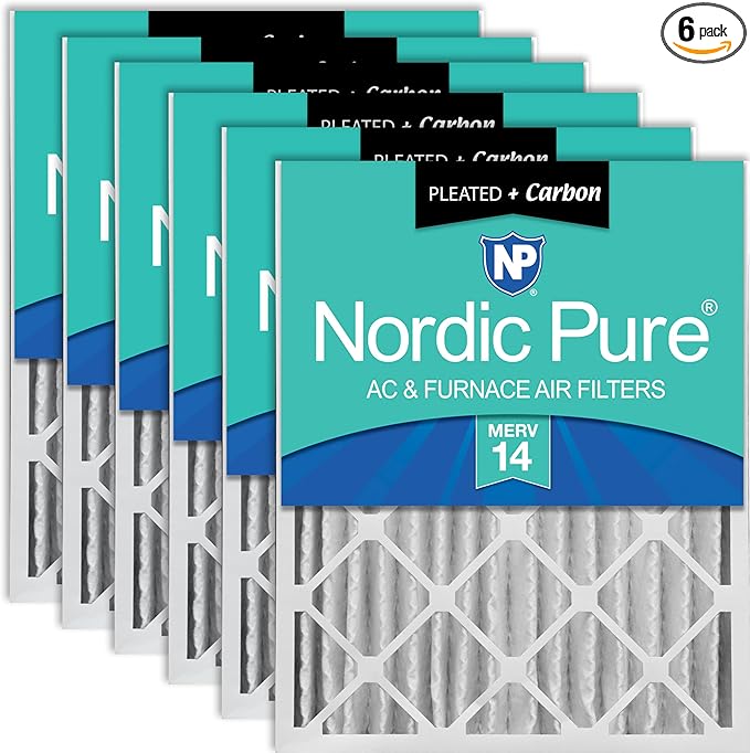 Nordic Pure 20x24x4 (Actual Size: 19 3/8 x 23 3/8 x 3 5/8) Pleated Air Filters MERV 14 Plus Carbon 6 Pack