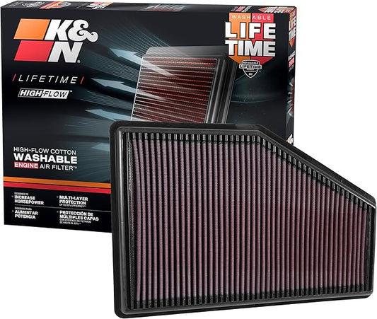 K&N High-Flow Original Lifetime Engine Air Filter: Increase Power: Premium, Washable: Compatible with 2016-2026 Buick/Chervolet/Cadillac: LaCrosse, Regal, XT4, Malibu, 33-5049