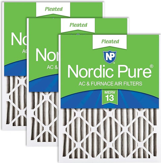 Nordic Pure 16x25x2 (Actual Size: 15 1/2 x 24 1/2 x 1 3/4) Pleated MERV 13 Air Filters 3 Pack