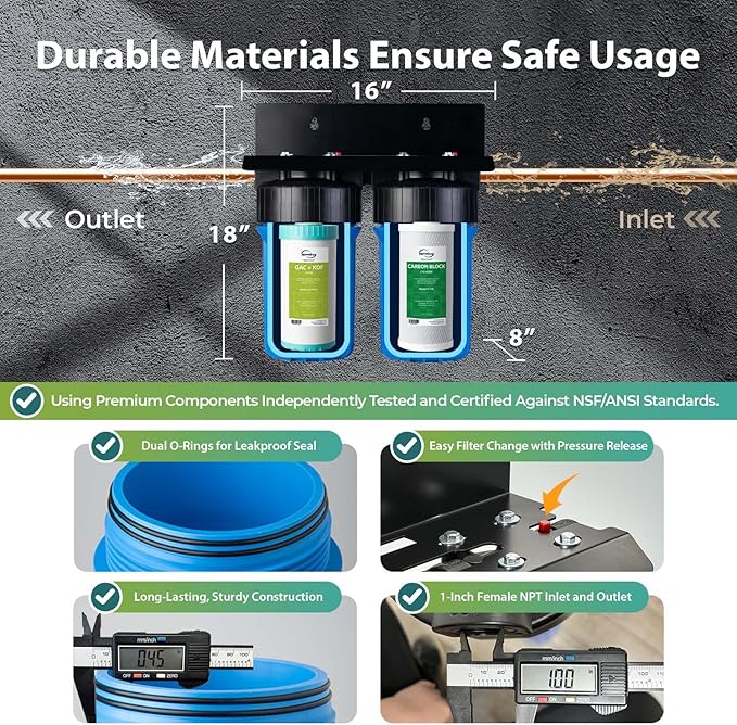 iSpring Heavy Metal Whole House Water Filter System, Reduce 99% Chlorine, Lead, Sediment & Odor, 5-Layer Whole House Water Filter, SGS-Tested, 10” x 4.5” Filters, 1” Inlet/Outlet, Model: WGB21B-KS