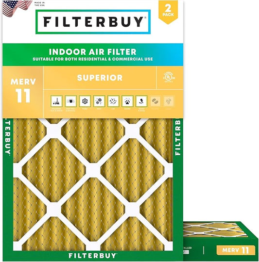 Filterbuy 18x25x2 Air Filter MERV 11 Superior Pet & Allergy Defense (2-Pack), Electrostatic Pleated HVAC AC Furnace Filters Replacement, Made in USA (Actual Size: 17.50 x 24.50 x 1.75)
