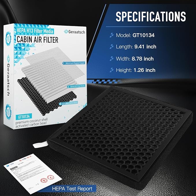 HEPA Cabin Air Filter with Activated Carbon,Tested 99.95% Filtration, Zero deformation,CF10134 for Acura ILX/MDX/RDX/TLX; Honda Accord/Civic/CR-V/Crosstour/Odyssey/Passport/Pilot/Ridgeline