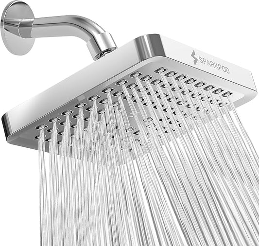 SparkPod Shower Head - High Pressure Rain - Premium Quality Luxury Design - Easy Clean Adjustable Replacement for Your Bathroom Shower Heads (Polished Chrome Finish, 6 Inch Square)