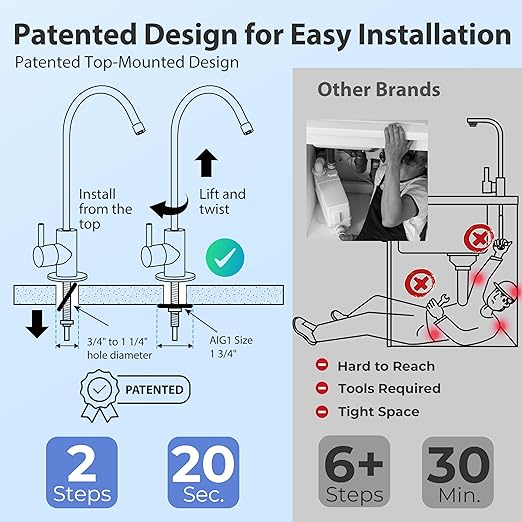 iSpring CUA4-BLK 0.01 Micron Ultra Filtration Under Sink Water Filter System, High Capacity Tankless 4-Stage Ultrafiltration Water Filter, Removes 99.99% Contaminants, Quick Filter Change with Faucet