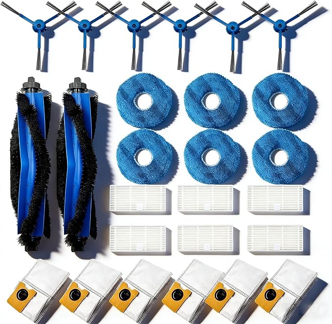 33-Pack Big Accessories Kit for Eufy Omni C20, Replacement Parts Include 2 Main Brush, 8 Side Brushes, 8 Dust Bags, 8 Mop Pads, 8 Washable Filters, 1 Cleaning Tool