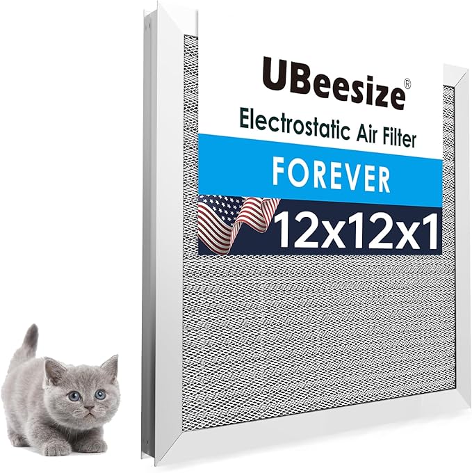 UBeesize 12x12x1 Air Filter (Fits 12x12 Slots, Actual Size: 11.69x11.69x0.82 Inch) - Reusable, Washable, MERV 8 HVAC AC Furnace Filter