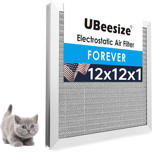 UBeesize 12x12x1 Air Filter (Fits 12x12 Slots, Actual Size: 11.69x11.69x0.82 Inch) - Reusable, Washable, MERV 8 HVAC AC Furnace Filter