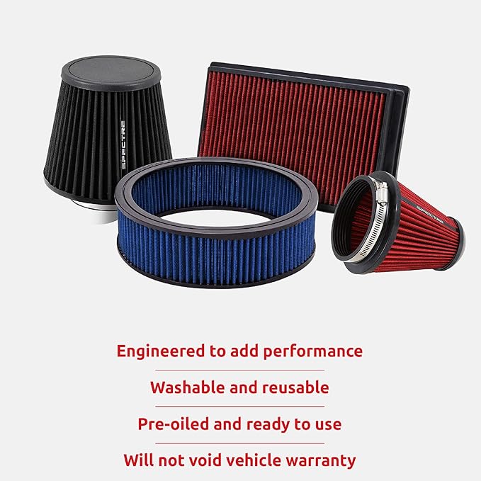 Spectre Universal Clamp-On Air Filter: High Performance, Washable Filter: Round Tapered; 6 in (152 mm) Flange ID; 6.219 in (158 mm) Height; 7.719 in (196 mm) Base; 5.219 in (133 mm) Top, SPE-HPR9886