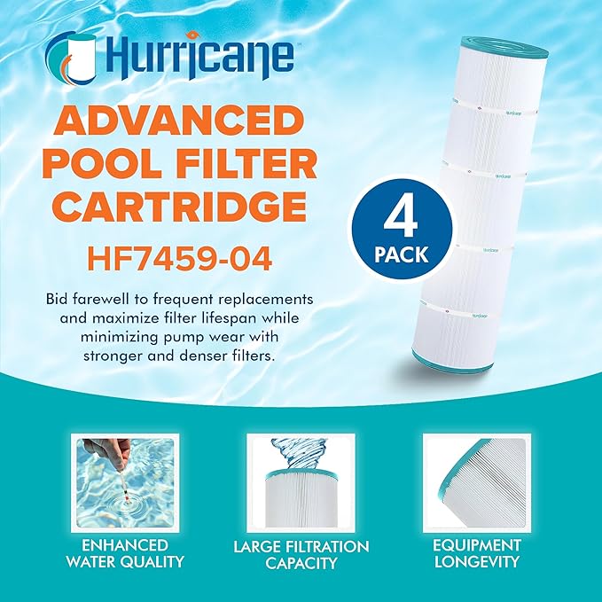 Hurricane Filters 4 Pack HF7459-04 Advanced Pool Filter Cartridge - Replacement for PJAN85, Unicel C-7459, Filbur FC-0800, Jandy Industries CCL-340,CV 340