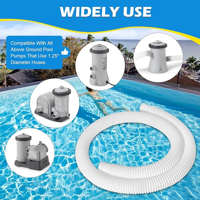 3 Pcs 1.25" Pool Hose, 59" Long Accessory Pool Pump Replacement Hoses, Compatible with All Above Ground Pool Filter Pumps that Use 1 1/4 Diameter Hoses