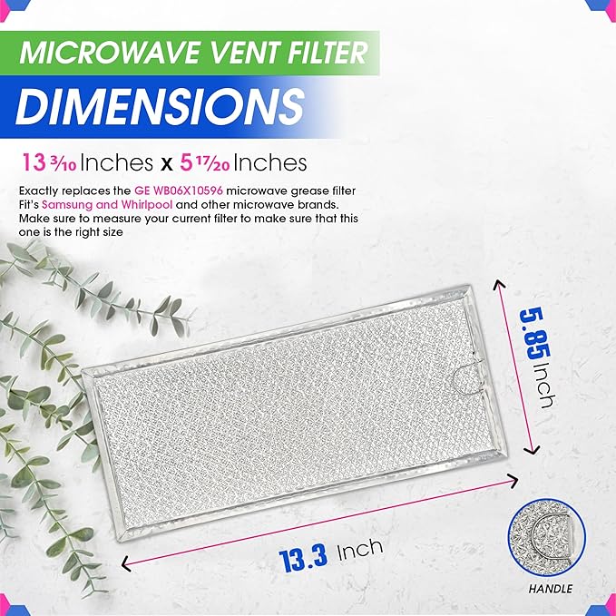 Microwave Filter Replacement 13.3" x 5.85" WB06X10596 GE Microwave Filter Fits Whirlpool Maytag Samsung - Aluminum Mesh Screen Grease Filter - Filters Air Entering Over the Range Oven Vent Fan