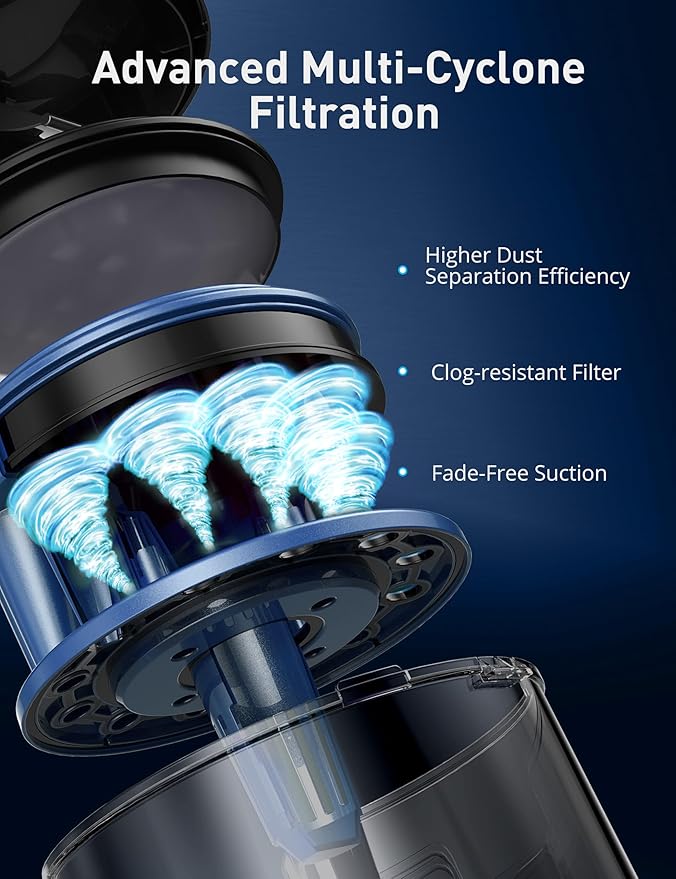 Aspiron 1700W Canister Vacuum Cleaner, 45Kpa Bagless Vacuum Cleaner, Multi-Cyclonic Filtration, 2 Anti-Allergen HEPA Filters, 3.5QT Dust Cup, 4 Tools, No Hair Tangles for Hard Floor, Pet Hair, Navy