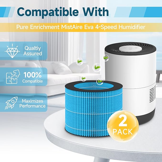 2 Pack MistAire Eva Replacement Filter Compatible with Pure Enrichment MistAire Eva - Mist-Free Evaporative Humidifier (2.8L) (Model: PEHUMEVA)