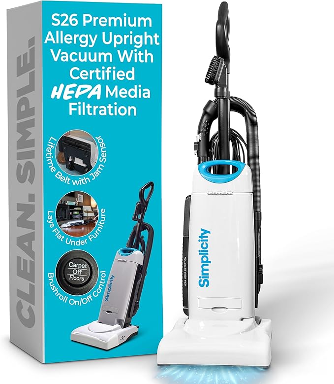 Premium Allergy Upright Vacuum Cleaner – Multi-Surface Bagged Vacuum Cleaner for Home with Charcoal HEPA Filter Media, Powerful Pet Hair Pickup, Brushroll Activation Switch, S26