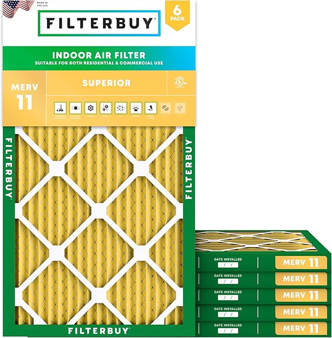 Filterbuy 8x30x1 Air Filter MERV 11 Superior Pet & Allergy Defense (6-Pack), Electrostatic Pleated HVAC AC Furnace Filters Replacement, Made in USA (Actual Size: 7.50 x 29.50 x 0.75)
