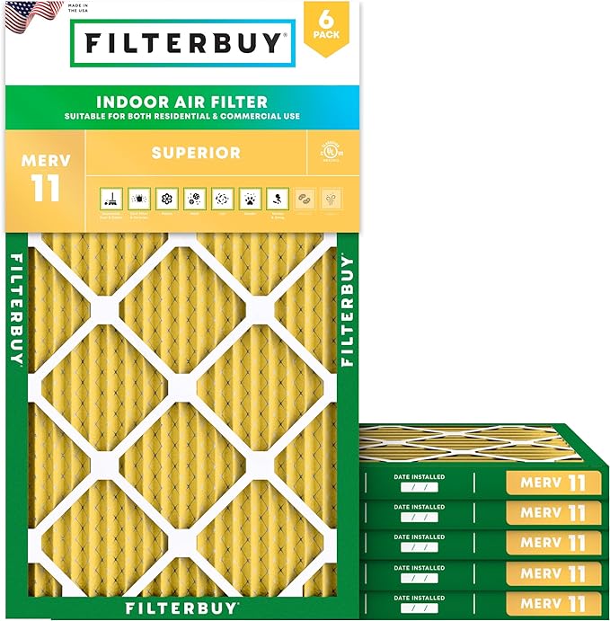 Filterbuy 8x24x1 Air Filter MERV 11 Superior Pet & Allergy Defense (6-Pack), Electrostatic Pleated HVAC AC Furnace Filters Replacement, Made in USA (Actual Size: 8.00 x 24.00 x 0.75)