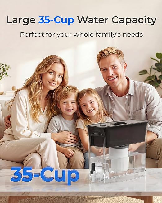 Waterdrop WFD-03L Water Filter Dispenser, TDS Reduction, 6-Stage Advanced Filtration, 35-Cup Large Capacity with 1 Filter, Reduce Chlorine, PFOA/PFOS and More for Healthier, Black