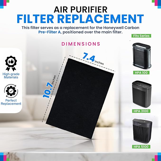 Bagean HPA100 Carbon Pre Filter A Compatible with Honeywell Air Purifier Filter Replacement - Fit HPA100 HPA5100B HPA3100B Series - Activated Prefilter A Absorbs Odor & Filters Freshen the Home (8-Pk)