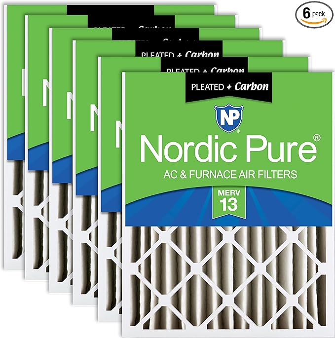 Nordic Pure 16x25x4 (Actual Size: 15 1/2 x 24 1/2 x 3 5/8) Pleated Air Filters MERV 13 Plus Carbon 6 Pack